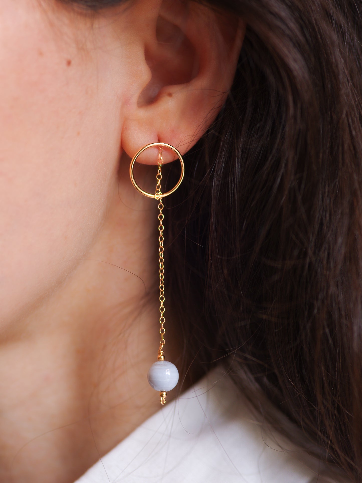 Chalcedony Circle & Chain Earrings