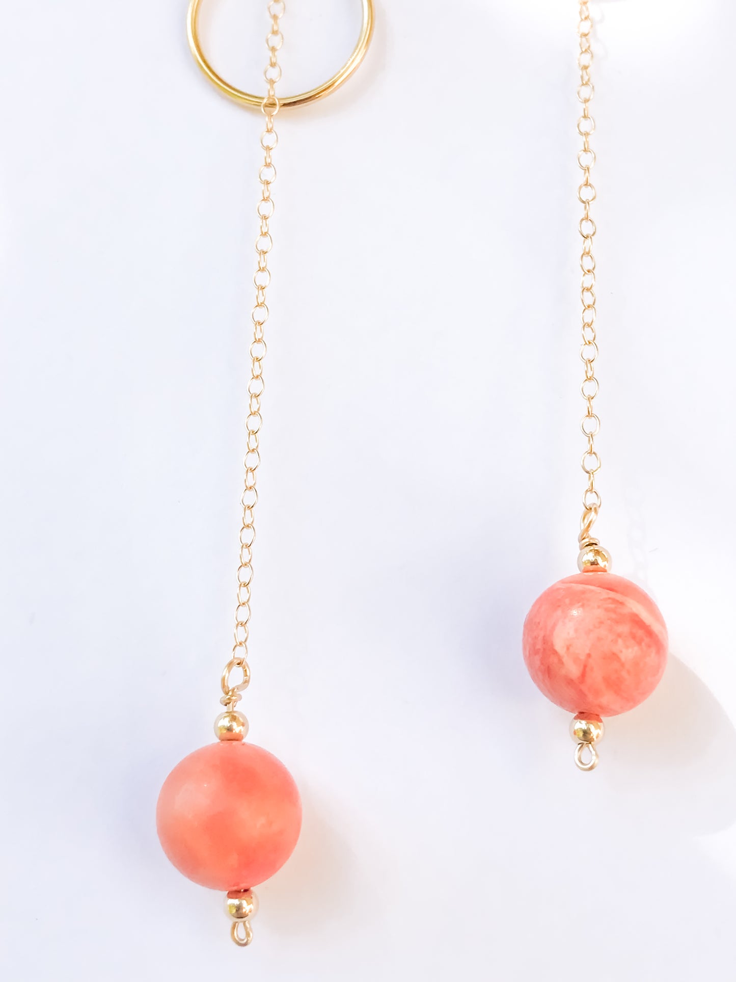 Pink Coral Circle & Chain Earrings