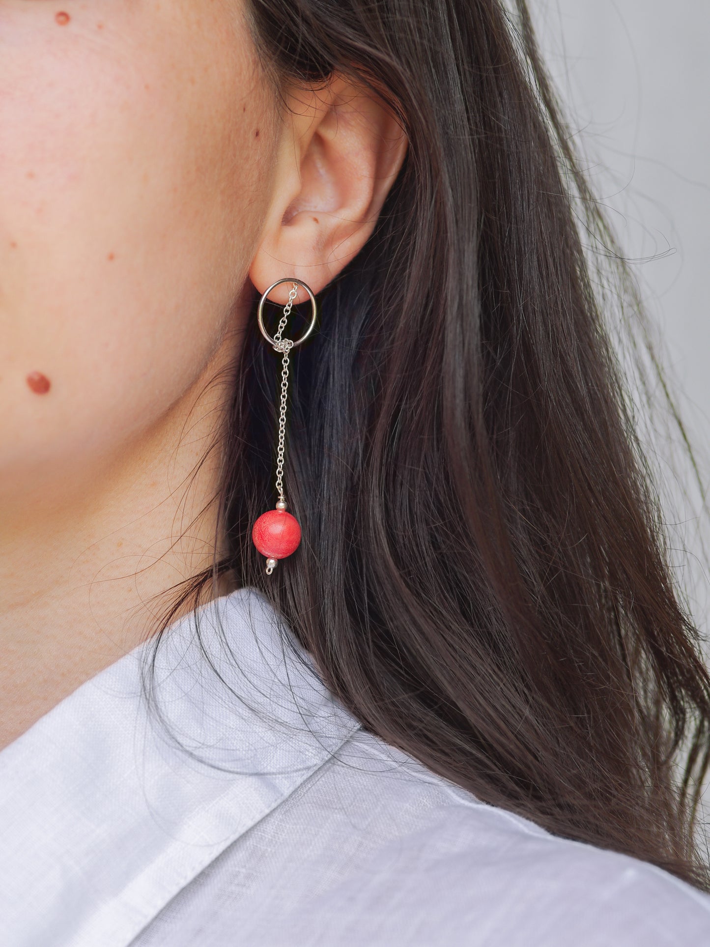 Pink Coral Circle & Chain Earrings