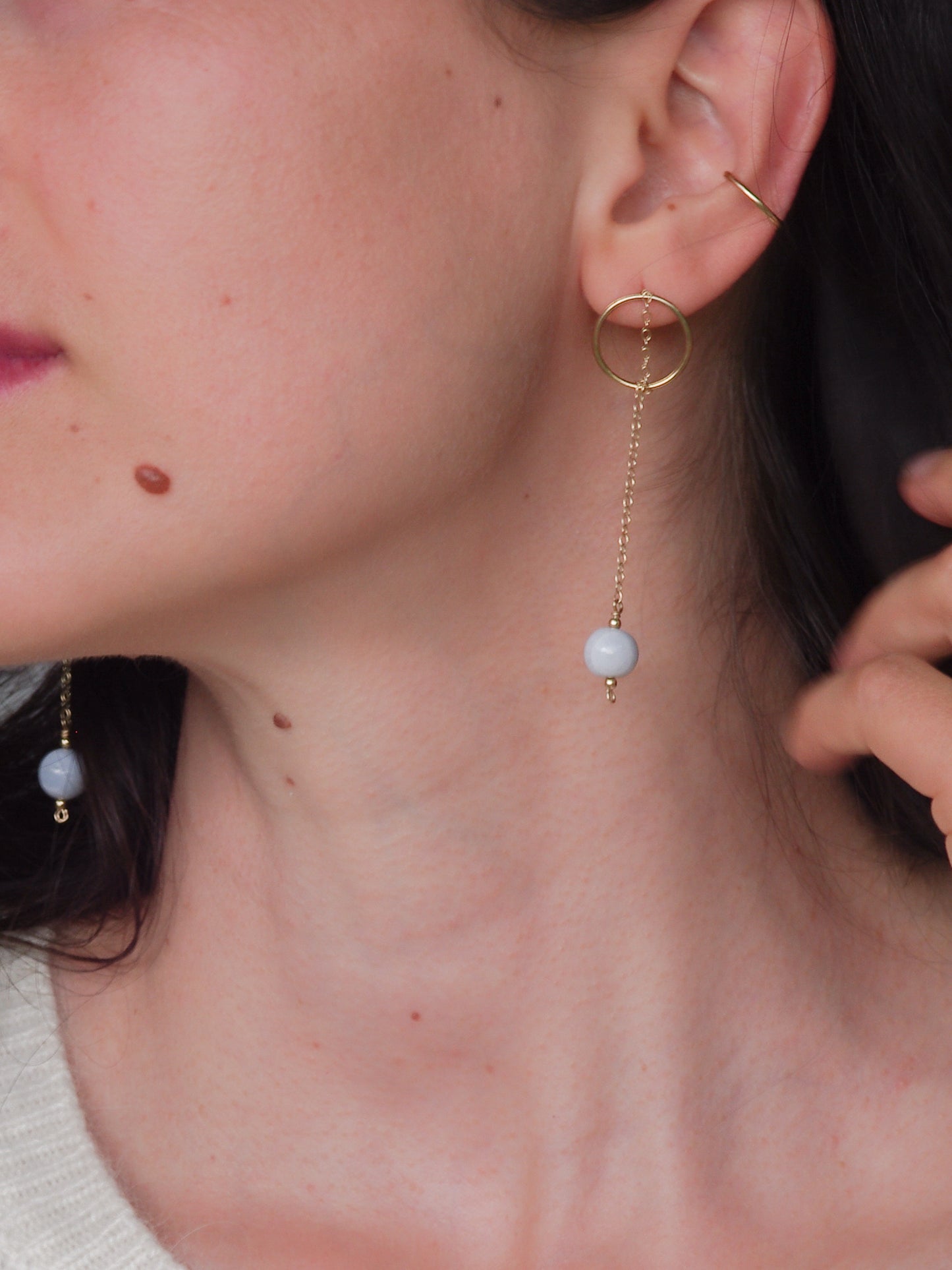 Chalcedony Circle & Chain Earrings