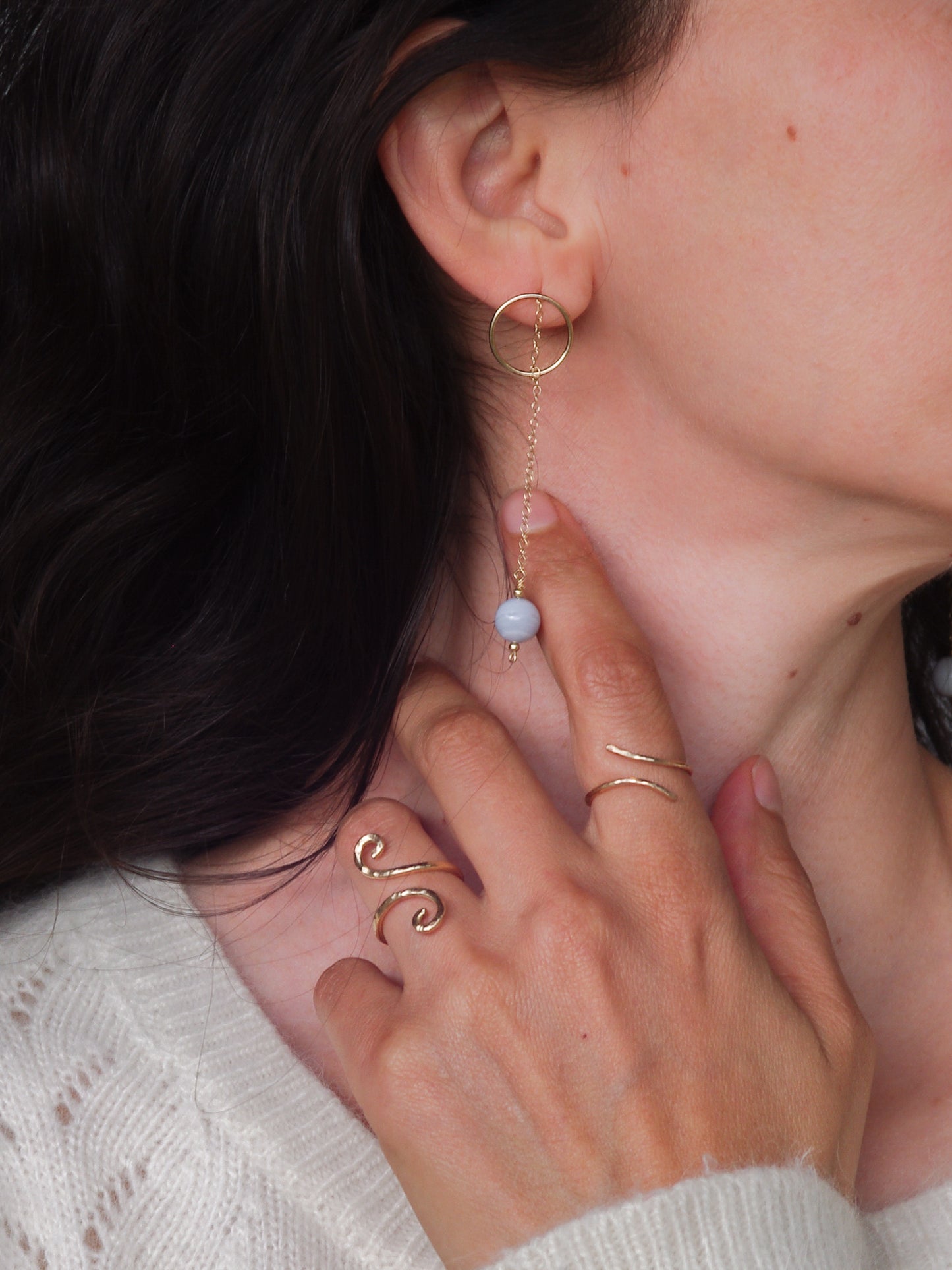 Chalcedony Circle & Chain Earrings