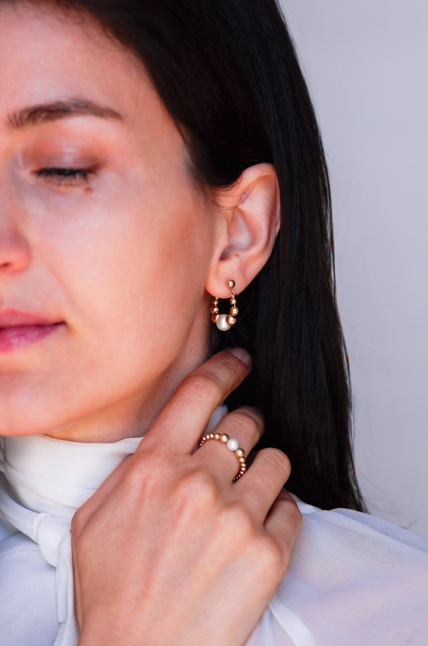 Bubble Hoop Earrings with Pearl