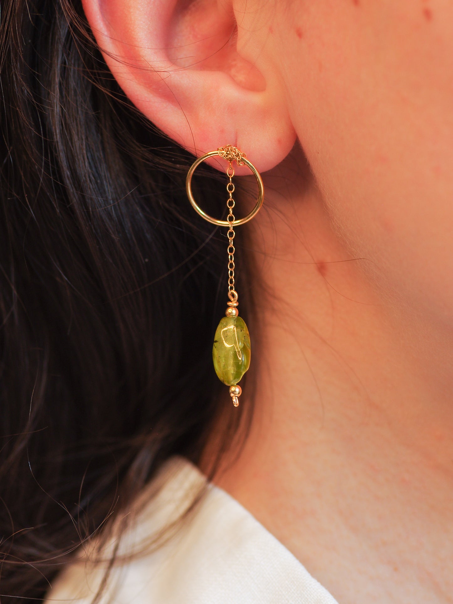 Peridot Circle & Chain Earrings