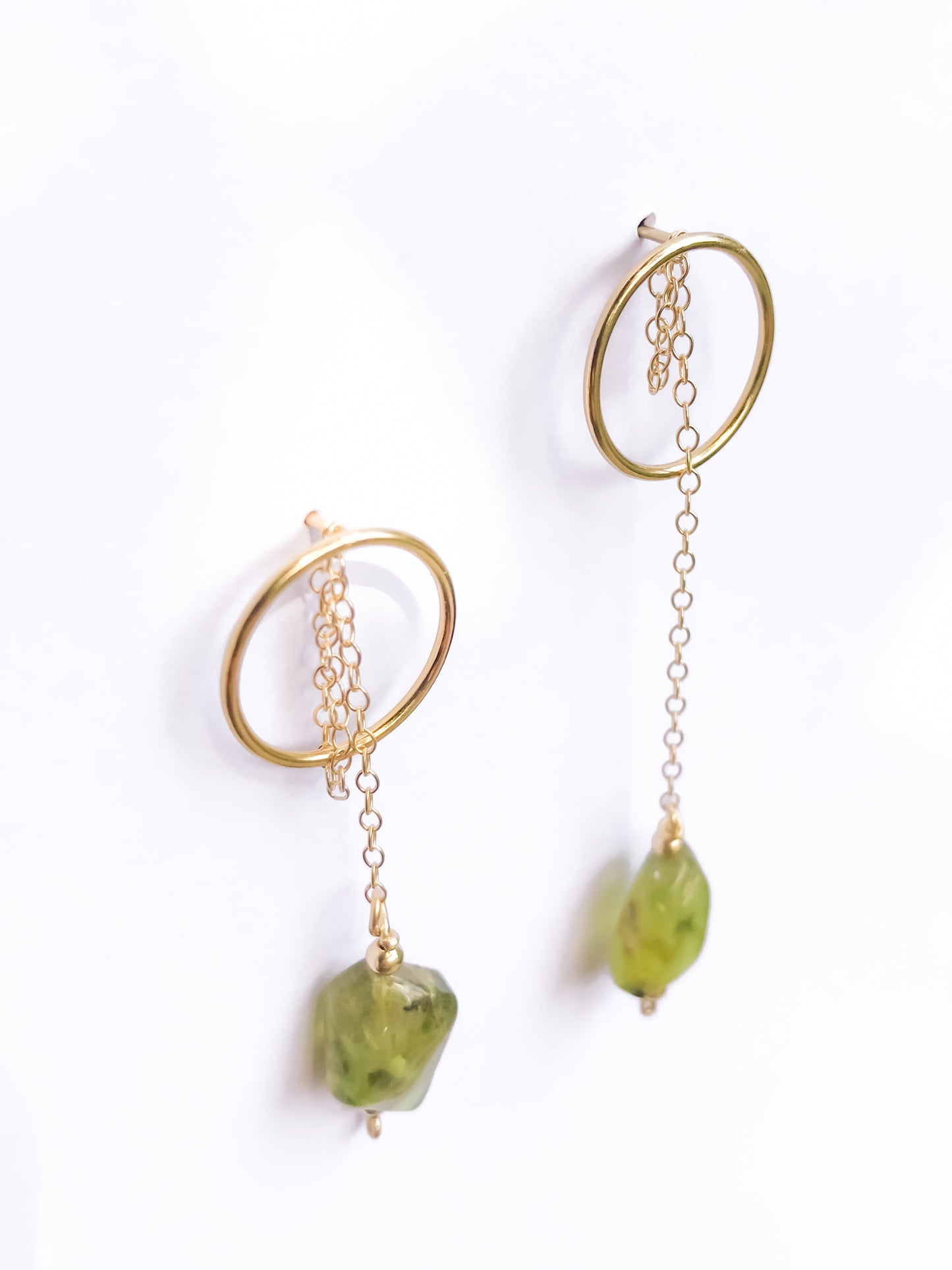 Peridot Circle & Chain Earrings