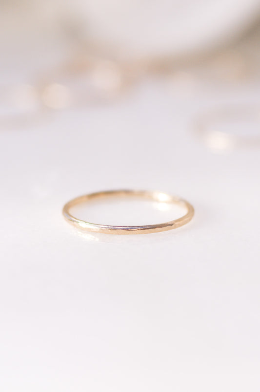 Thin hammered gold ring
