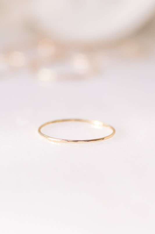 Super thin hammered gold ring