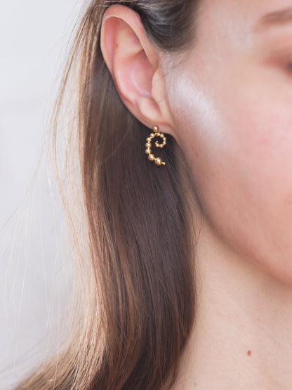 Gold Beads Spiral Earrings, Small