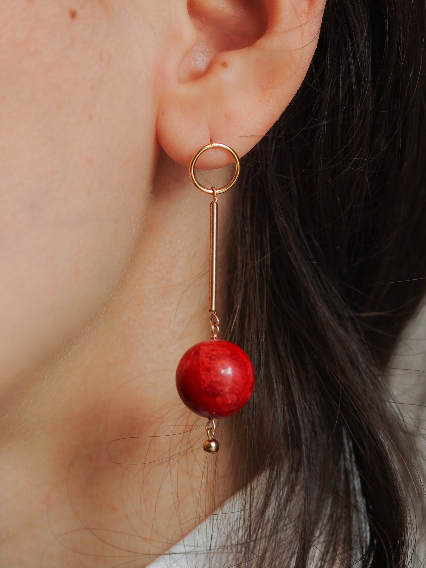 Big Red Coral Drop Earrings | Gold