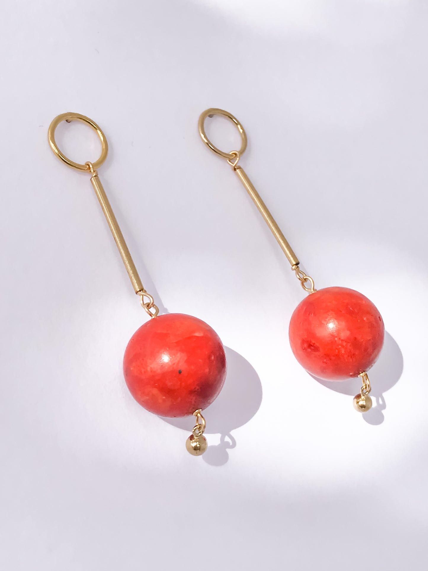 Big Red Coral Drop Earrings | Gold