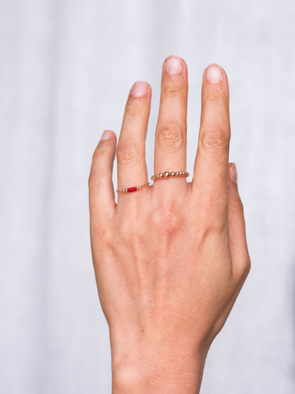 Gold Chain Ring With Red Coral