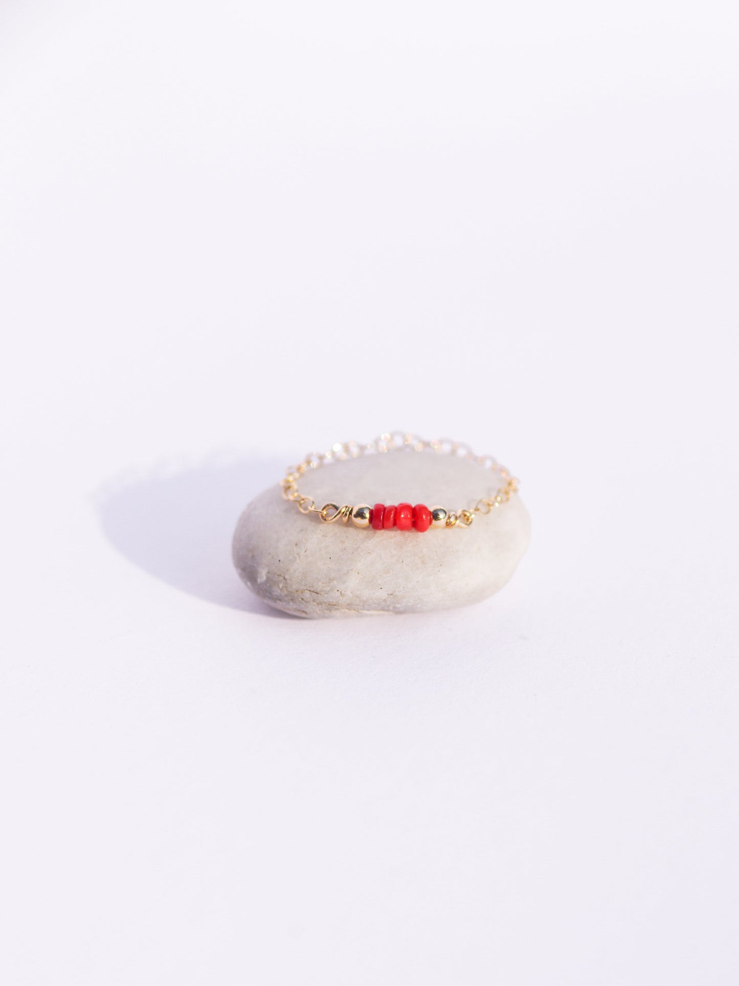 Gold Chain Ring With Red Coral