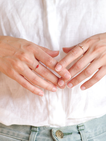 Gold Chain Ring With Red Coral