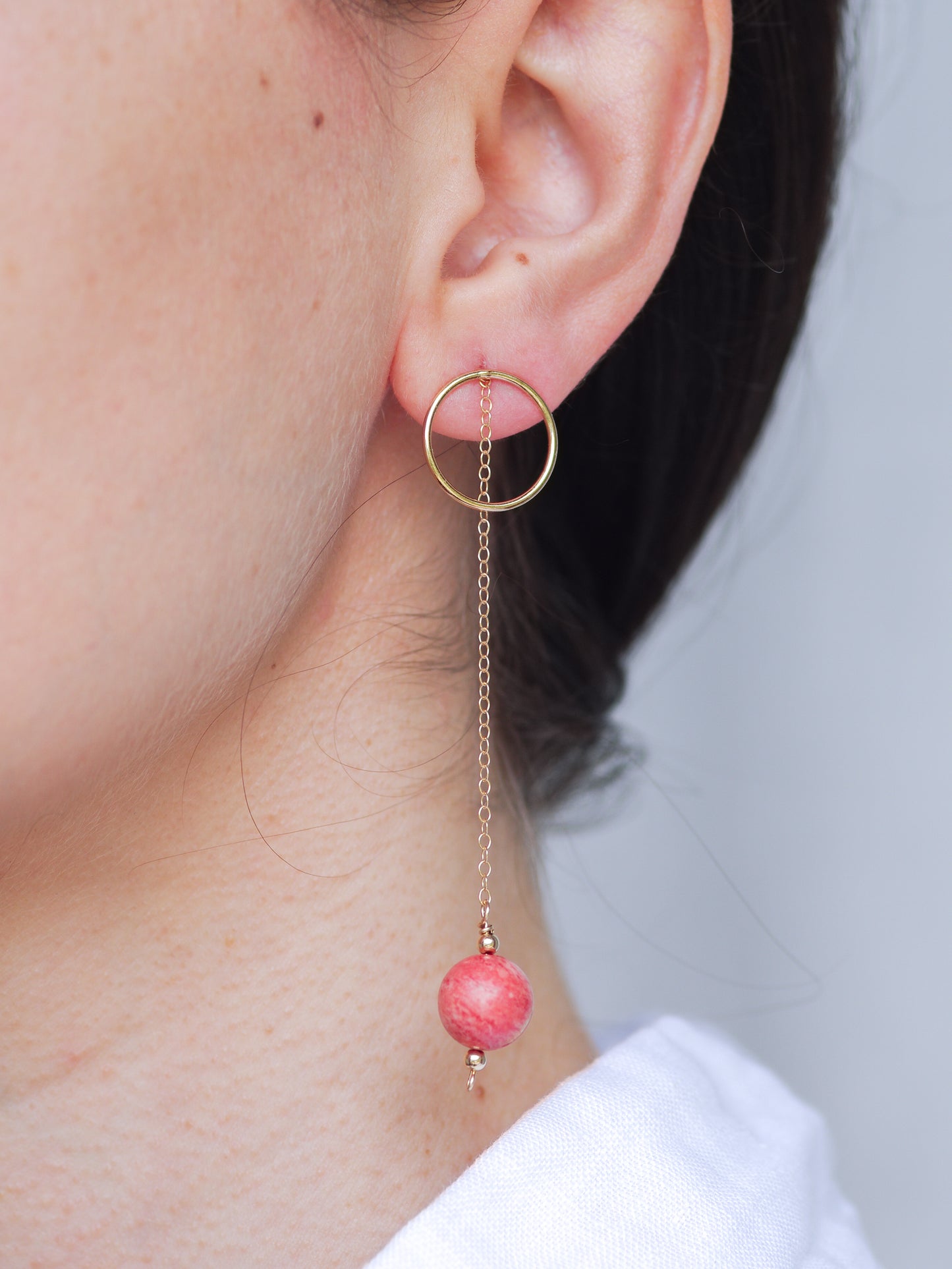 Pink Coral Circle & Chain Earrings