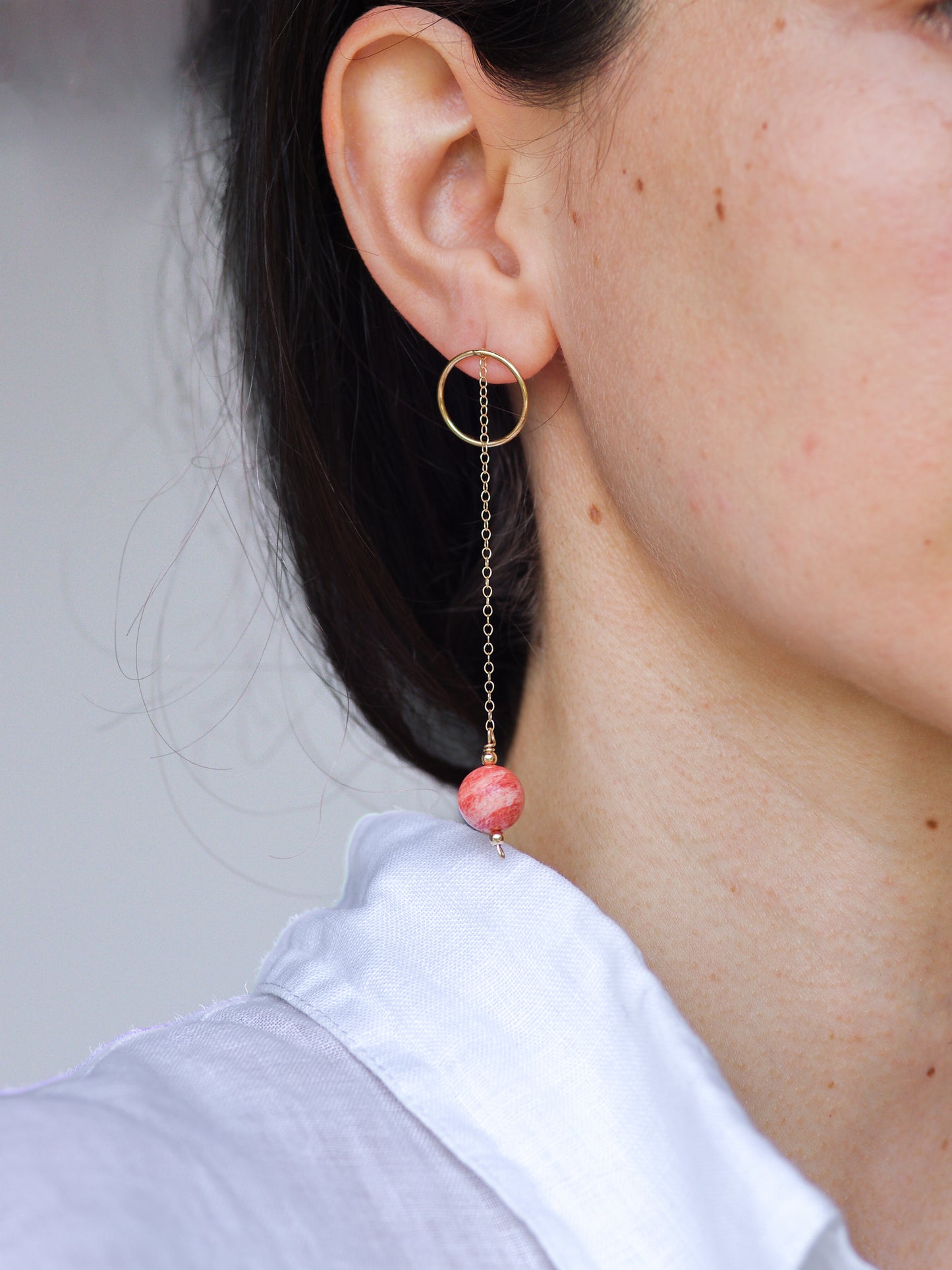 Pink Coral Circle & Chain Earrings