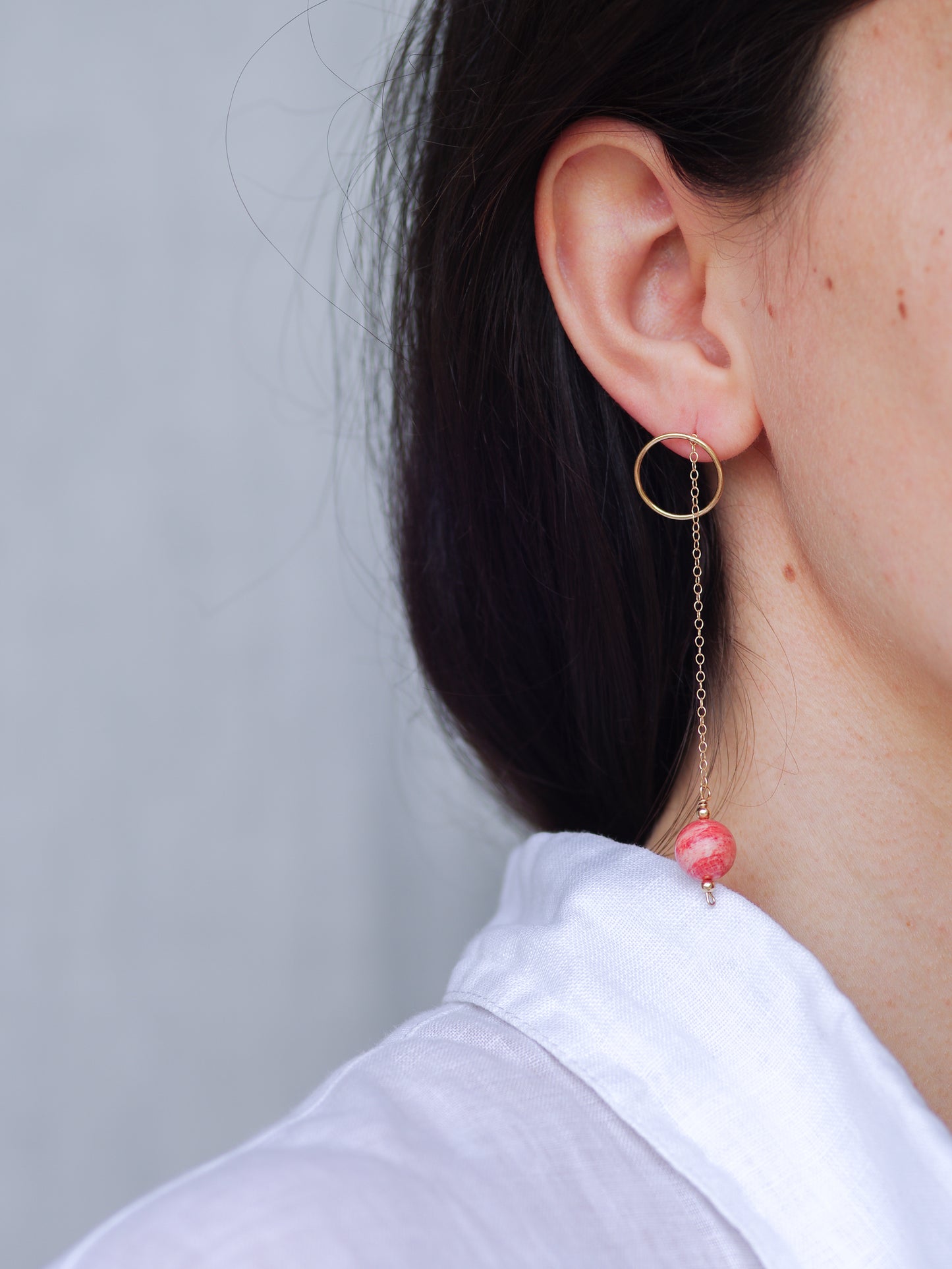 Pink Coral Circle & Chain Earrings