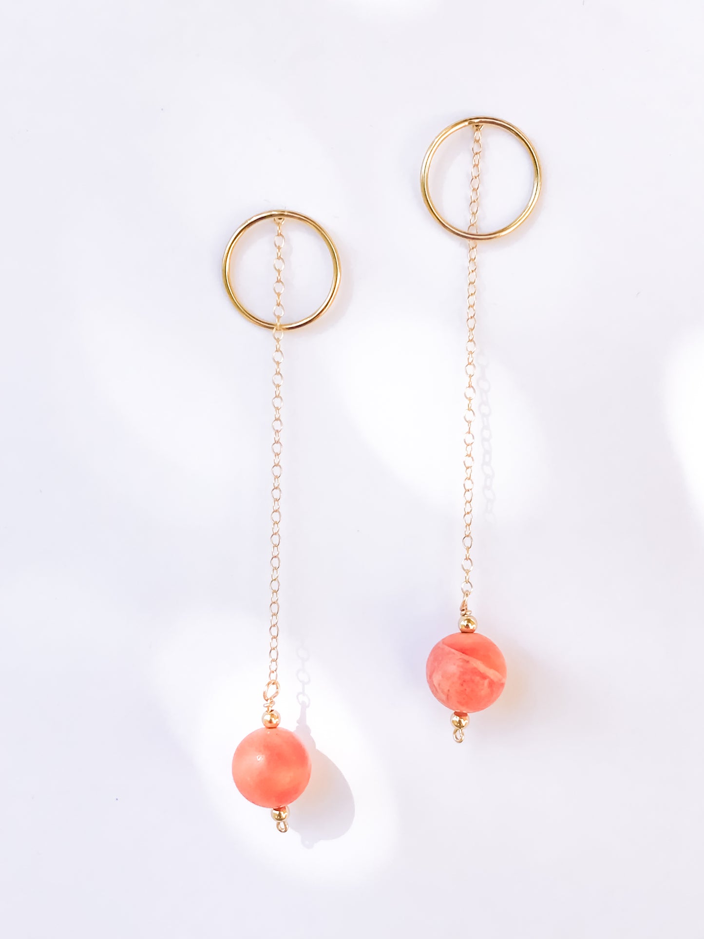 Pink Coral Circle & Chain Earrings