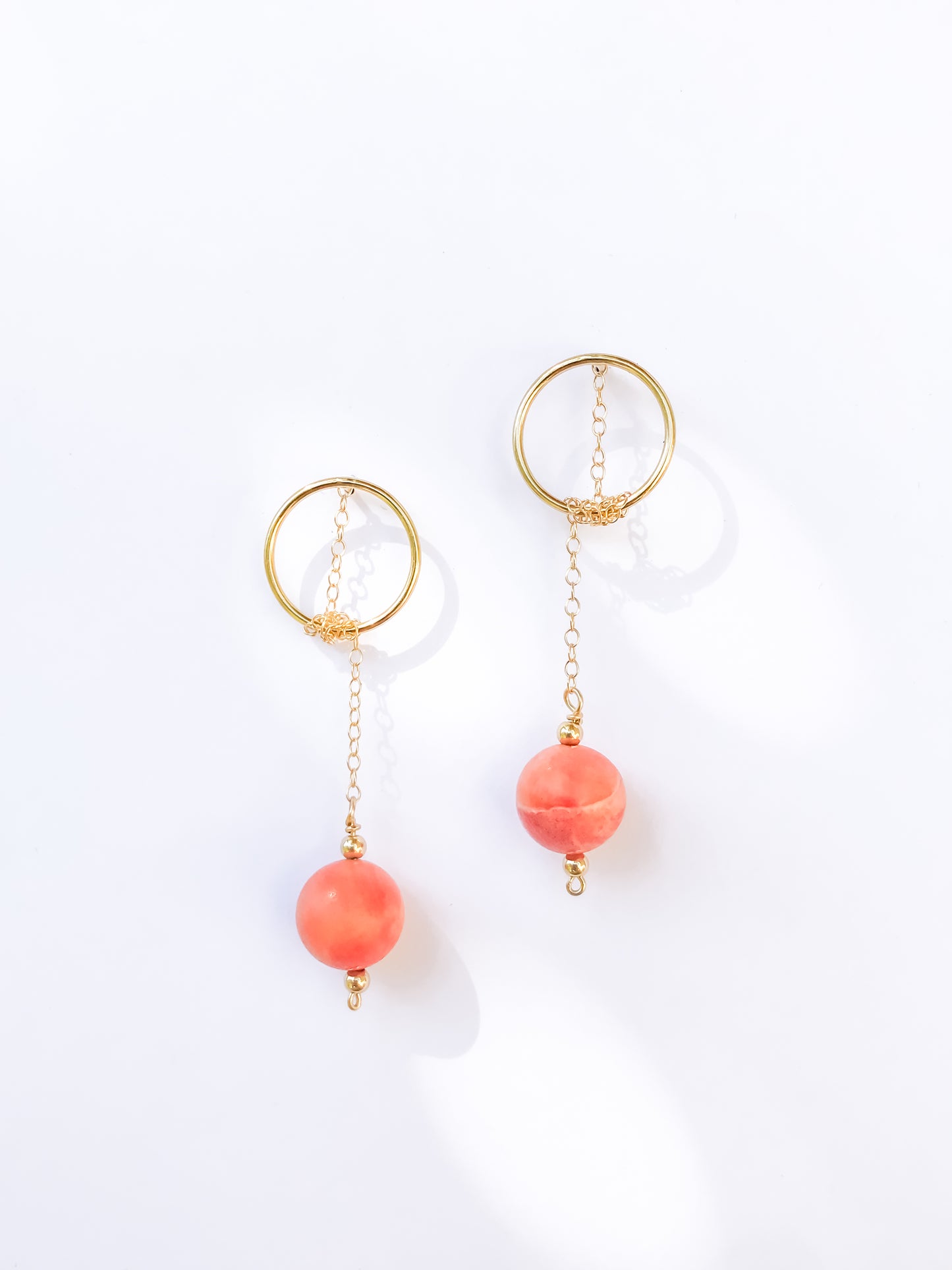 Pink Coral Circle & Chain Earrings