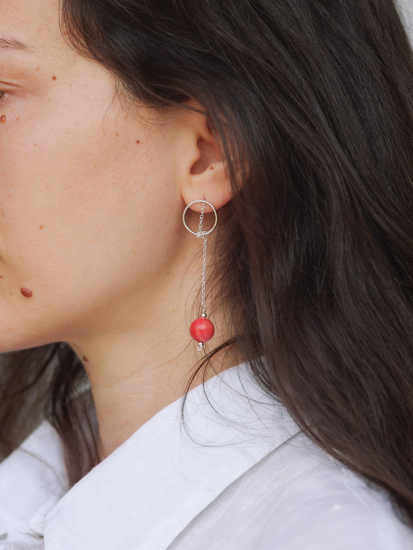 Pink Coral Circle & Chain Earrings