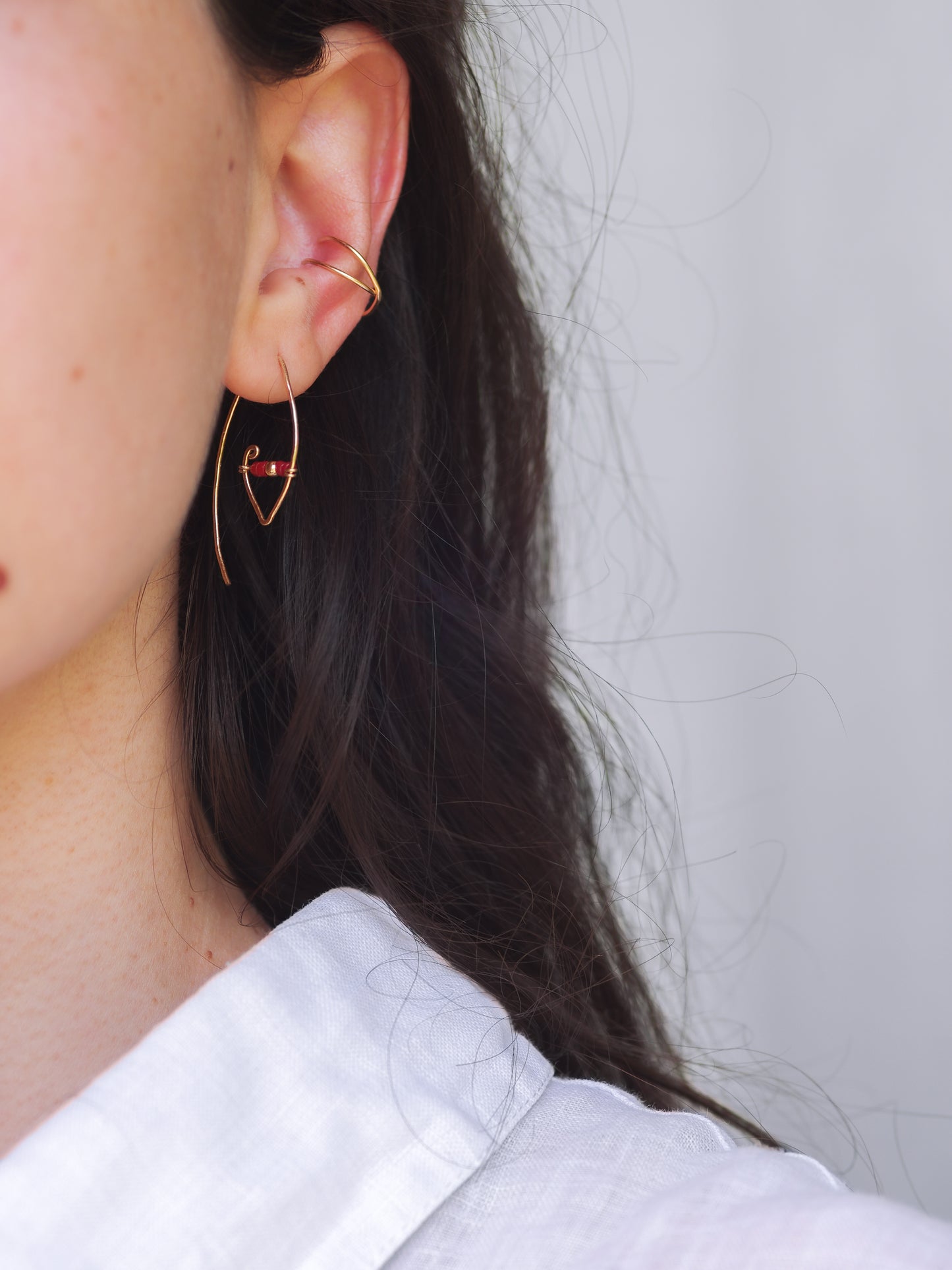 Spiral Threader Earrings with Red Coral
