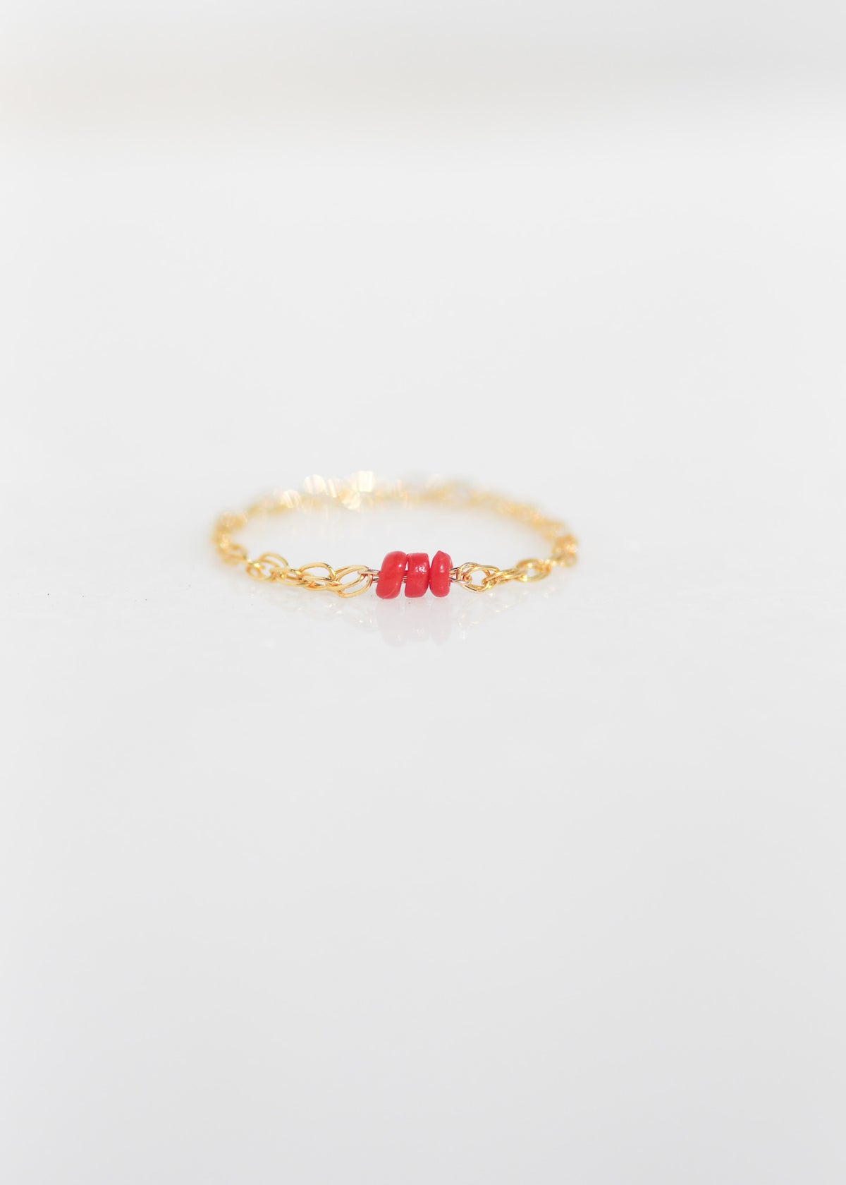 Gold Chain Ring With Red Coral