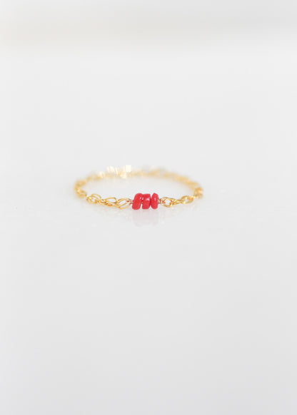 Gold Chain Ring With Red Coral