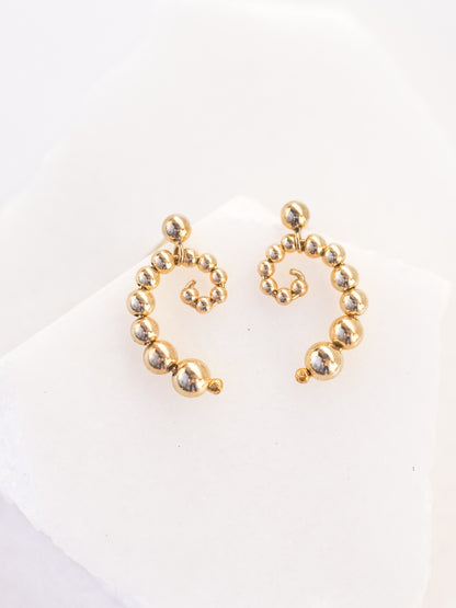 Gold Beads Spiral Earrings, Small