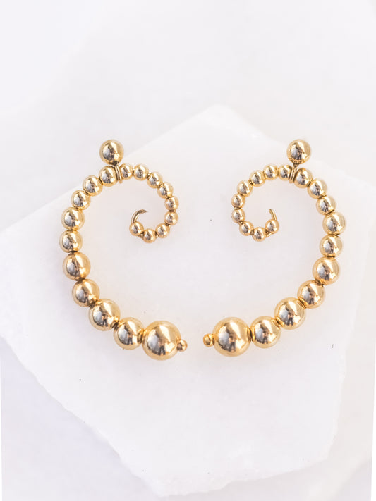 Gold Beads Spiral Earrings