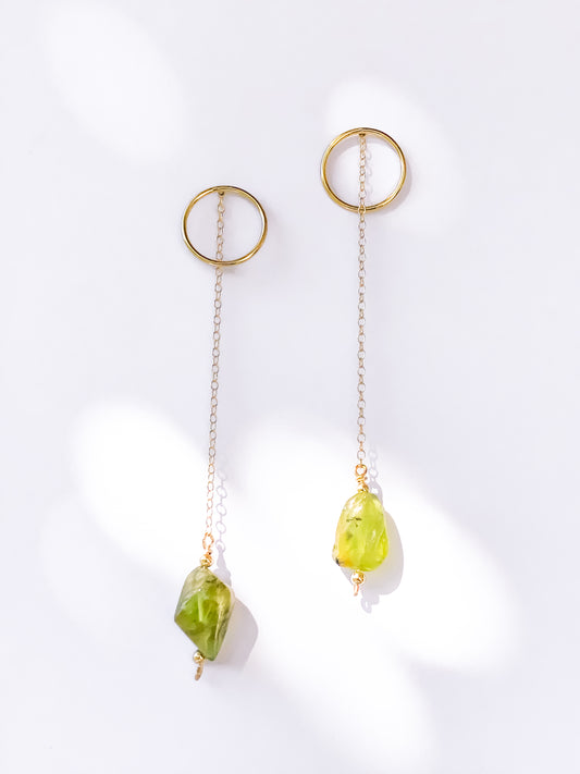 Peridot Circle & Chain Earrings