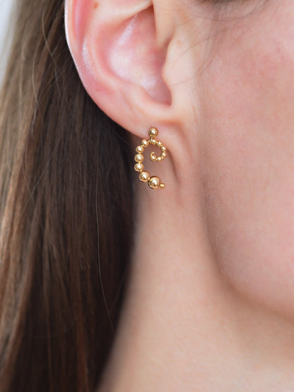 Gold Beads Spiral Earrings, Small