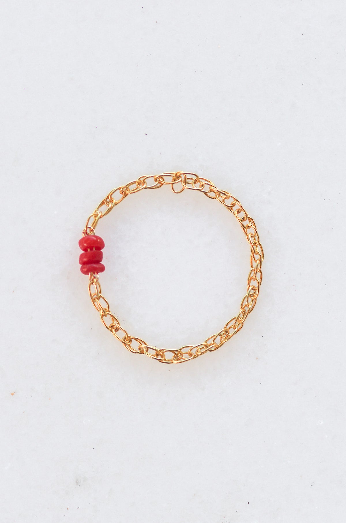 Gold Chain Ring With Red Coral