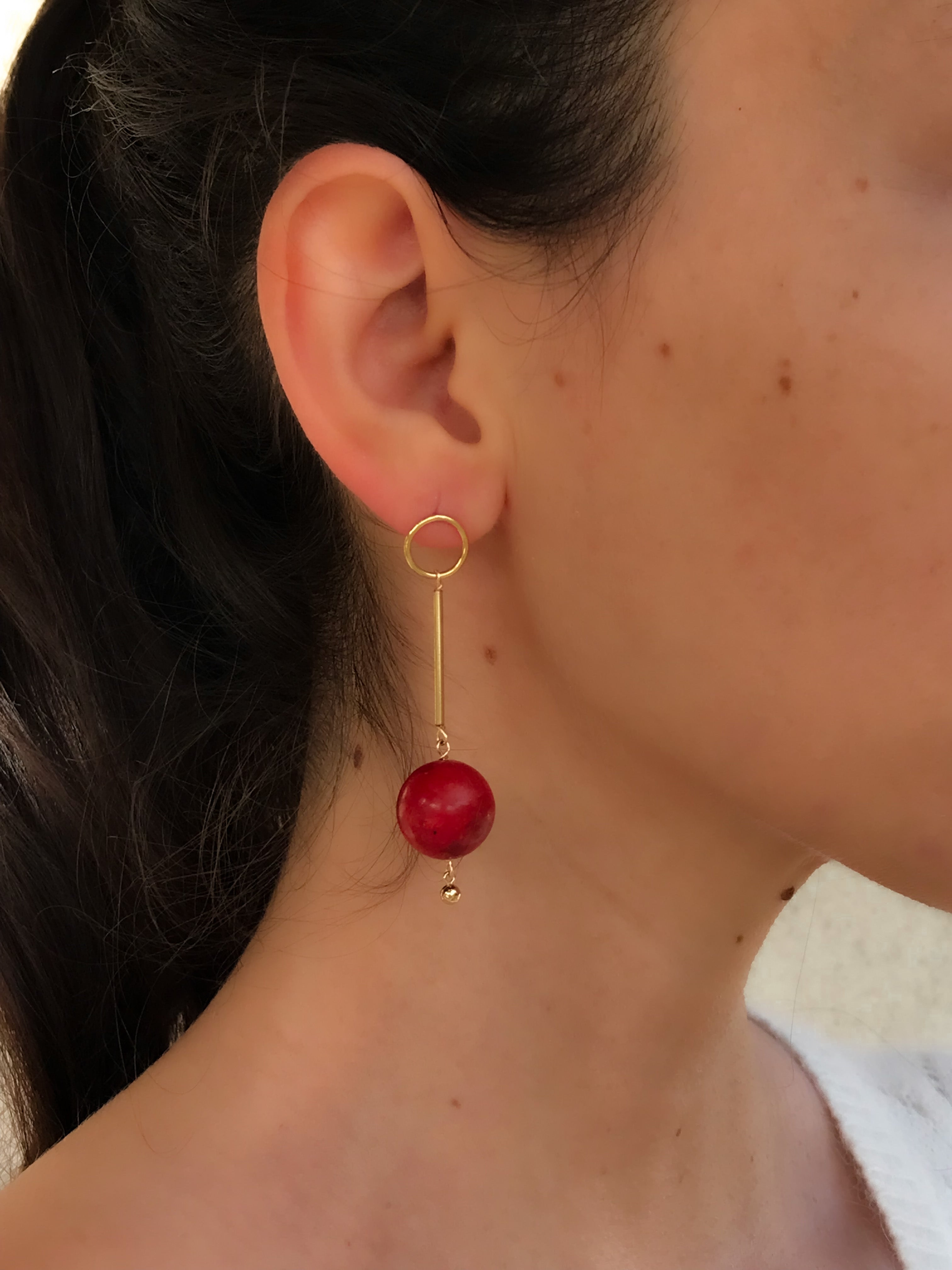 Red coral stone on sale earrings